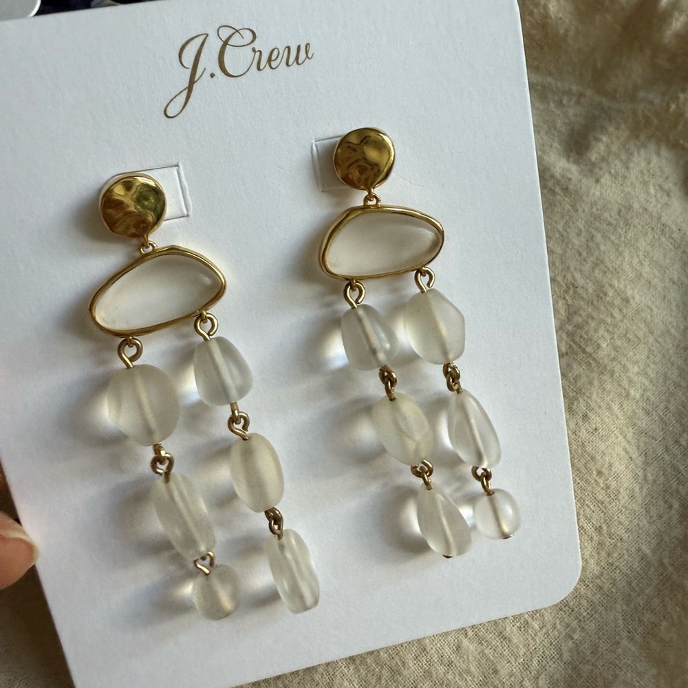 J. Crew Gold and White Glass Earrings